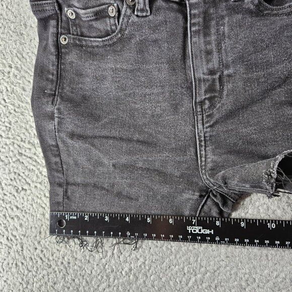 American Eagle Shorts Womens 4 Black High Rise Cut Offs Stretch Distressed Denim - Picture 14 of 16